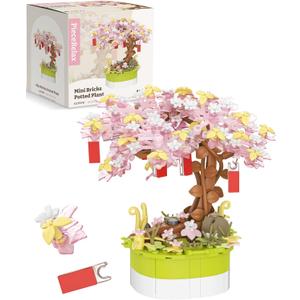 Flower Building Decoration Set  Mini Bricks Potted Mini Bricks Potted Plant  Wishing Tree  Home Accessories Best Gift Valentine Décor for Him and Her Botanical for Adults [KZ1590]