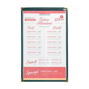 Ylittaa Menu Covers, Single Page, 1 Pocket, 2 View, for 8.5" x 14" Legal Size Paper, Pack of 6, Green Edging + Gold Metal Corner, Made with Leatherette & Vinyl Ylittaa Menu Covers, Single Page, 1 Pocket, 2 View, for 8.5" x 14" Legal Size Paper, Pack of 6, Green Edging + Gold Metal Corner, Made with Leatherette & Vinyl