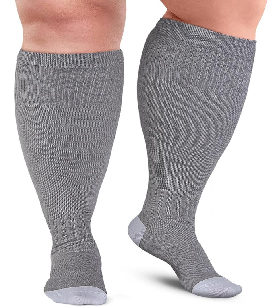 Doctor's Select 1 Pair Plus Size Compression Socks Wide Calf | Bamboo Viscose Knee High Extra Wide Calf Compression Socks Women & Men |  Gray