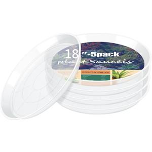 18 Inch Clear Plant Saucer, 5 Pack Durable Plastic Water Catcher Trays for Flower Pots, Plant Drip Trays for Indoor Outdoor Planter