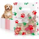 Cholemy 100 Pcs Dog Paw Plastic Bags Dog Gift Bags Shopping Merchandise Sturdy Totes with Handles for Holiday Birthday Party Business, 9 x 12 in (Red and Green)
