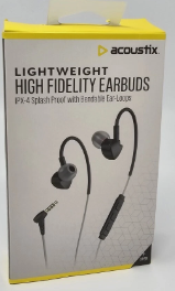 Acoustix High Fidelity Earbuds Lightweight Wired Headphones Mic IPX4 Splashproof