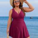 Charmo Plus One Piece Swimsuit with Skirt Ruched Tummy Control Bathing Suit Swim Dress Modest Curvy Swimwear Dark Red 2X