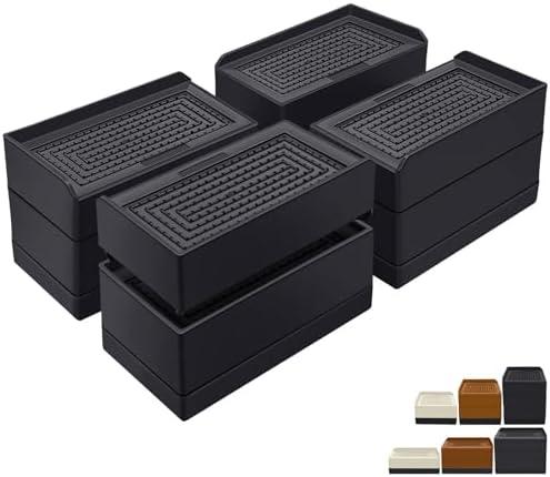 ANNKUT Rectangle Bed Risers, 3 Inch Heavy Duty Adjustable Furniture Risers for Bed Sofa Table and Couch Lift，Support Up to 1,300 Lbs (4 Pack-Black)
