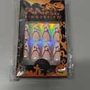 Aksod Glossy Oval Press on Nails White Medium Red Blood Tear Drop Print Fake Nails Cute Punk Funny Halloween Full Cover Artificial False Nails Tips for Women and Girls 24Pcs (Style J)