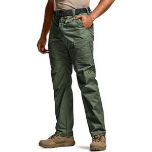 CQR Men's Utility Flex Cargo Pants, Classic-Fit Casual Stretch Work Pants, Water Resistant Lightweight Tactical Hiking Pants (Green)