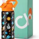 Choco Mocha Kids Water Bottle For School, Kids Insulated Space Water Bottle Stainless Steel, Boys 18Oz, Black & Orange