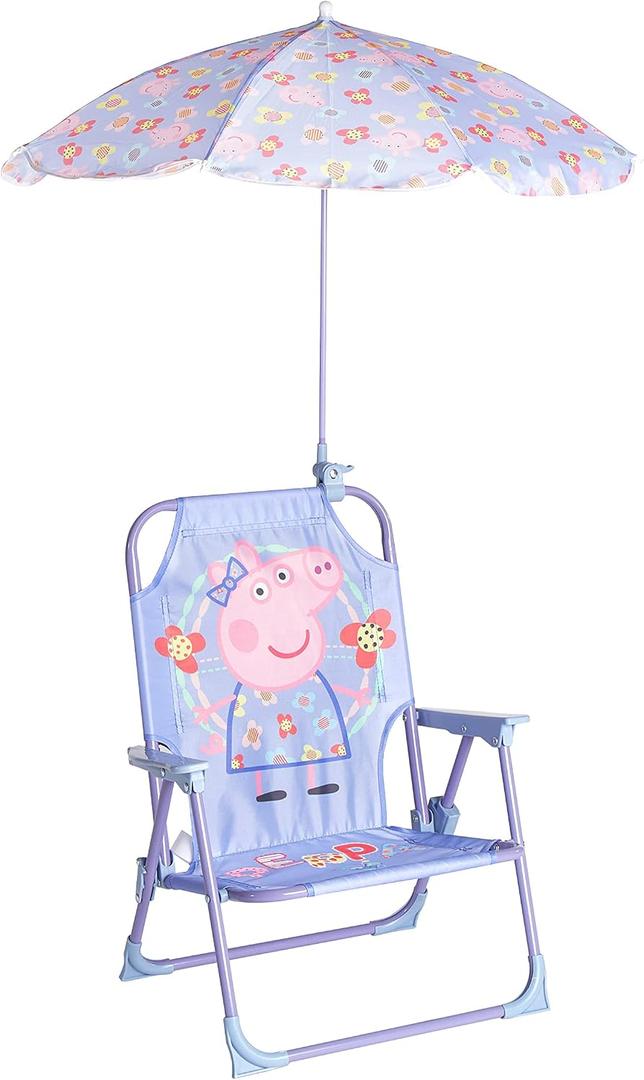 Idea Nuova Kids Outdoor Beach Chair with Umbrella, Peppa Pig, NK570426, 12"D x 14.75"W x 19"H