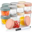 VITEVER 16 Pack Glass Baby Food Storage Containers, 4 oz Baby Food Jars with Plastic Lids, Small Baby Food Maker, Reusable Infant Freezer Container, Microwave, Dishwasher & Freezer Safe, BPA free