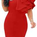 XXTAXN Women's Cocktail Bodycon Ruffle Sleeveless Formal Midi Pencil Dress (Red, XL)