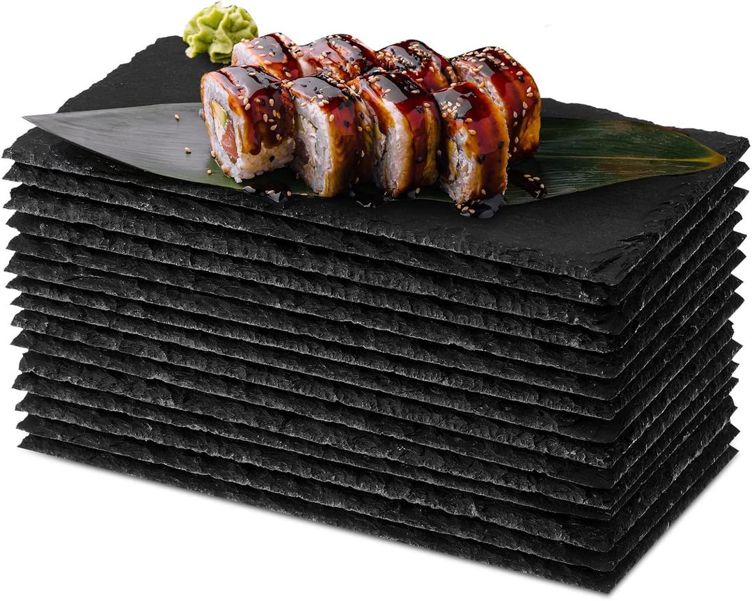 Hoolerry 15 Pcs 8 x 4 Inch Slate Charcuterie Boards Bulk, Mini Slate Cheese Board Black Sushi Platters Individual Stone Serving Tray Plates for Food, Appetizers, Cheese, Meat, Party