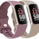4 Pack Waterproof Bands Compatible with Fitbit Charge 5 / Fitbit Charge 6 for Women Men, Classic Soft Sports Replacement Wristbands for Women Men (Large 7.1''-9.1'', red/pink)