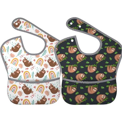 Qwalnely Sloth Baby Stuff Baby Bibs 2Packs for 6-24 Months Waterproof Washable Fabric (Sloth)