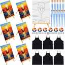 Motipuns 6 Set Pre Drawn Canvas for Painting for Adults Sip and Paint Kit with Easels 8 x 10 Inches Paint Party Kit with Printed Canvas Paints Brushes Palette Apron(Sunset with Wine Glass)