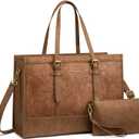 LOVEVOOK Laptop Tote Bag for Women,15.6 Inch Vintage Laptop Bag with Clutch Purse, Large Capacity Leather Work Bag, Computer Bag Office Business Briefcase, Casual Handbag for Travel College Teacher