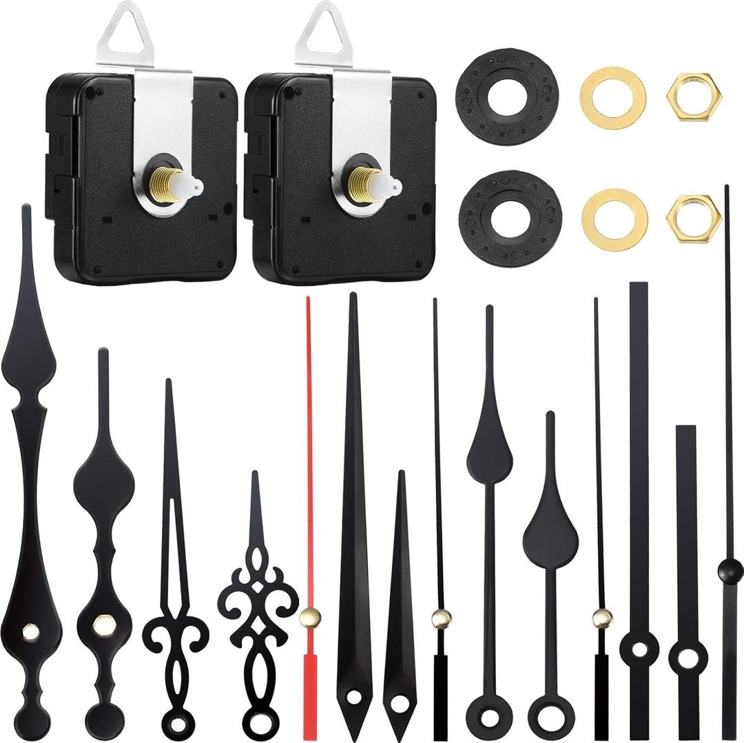 Mudder 2 Pieces High Torque Long Shaft Clock Movement Mechanism with 5 Different Pairs of Hands Clock Repair Parts Replacement (13 mm)