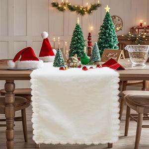 Baccessor White Faux Fur Table Runner, Thanksgiving Christmas Winter Fluffy Table Runner Dressing Dresser Cover Coffee Table Center Decoration for Kitchen Home Dinning Party Indoor 13x36 Inch