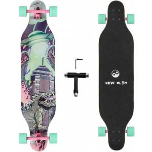 New Olym 41'' Longboard Skateboard 8 Layer Canadian Maple Drop Through Longboards for Youths Beginners, Dinosaur