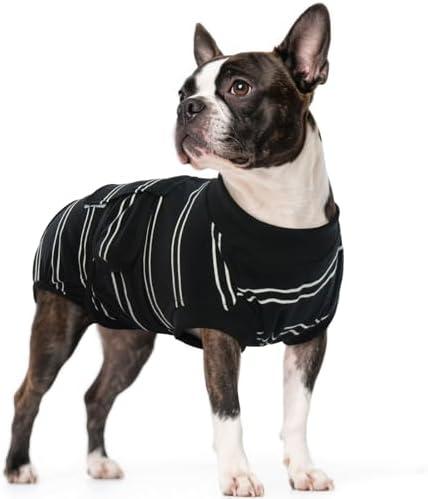 Kuoser Dog Surgery Recovery Suit for Female Male Dogs, Stripes Spay Neuter Anti-Licking Dog Onesie, Surgical Suit Snugly Pet Post Surgery Vest Bodysuit for Abdominal Wounds Skin Disease, Black M
