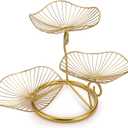 OwnMy 3-Tier Fruit Basket Stand Decorative Iron Fruit Bowl, Metal Wire Fruit Holder Storage Trays Table Countertop Holder for Vegetables Bread Snack, Modern Fruit Bowls for Kitchen Home Use (Gold)