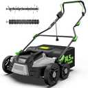 TIECTOWN 16-Inch 15.5 Amp 2-in-1 Electric Dethatcher and Scarifier with 14.5-Gallon Removable Thatch Collection Bag, Lawn Dethatcher with 5-Position Depth Adjustment, Quick-Fold, Keeps Lawn Healthy