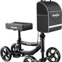 Aojin Knee Scooter for Adults for FootInjuries, 300lbs Capacity, All Terrain Foldable Knee Scooter Walker with Bag, 13" Wide Pu Seat, Compact Crutches Alternative (Black)