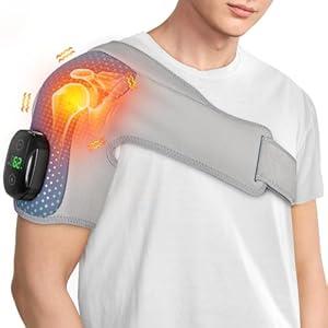 YUANBO Cordless Heated Shoulder Massager Wrap, Portable Shoulder Brace Heating Pad with 3 Heat & Vibration for Pain Cuff Frozen Relief Deep Tissue Warmer Gift for Men Women