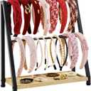 Headband Holder Organizer Metal 2-Tier Display Stand for Selling, Home Bedroom Headband Storage for Girls Women, Headband Stand Wood Base Can Store Hair Ties, Black