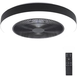20" Bladeless Ceiling Fans with Light Remote Control,LED Smart Flush Mount Ceiling Fan With light for Bedroom, Kids Room, Reversible Motor, 6 Wind Speed, 3000LM, 57W-White/Black (Black)