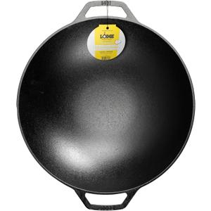 Lodge 14 Inch Cast Iron Wok with Dual Loop Handles PFAS FREE Pre-Seasoned Family Size Stir Fry Pan Stovetop & Oven Safe Heavy Duty High-Heat Retention Wok Made in USA