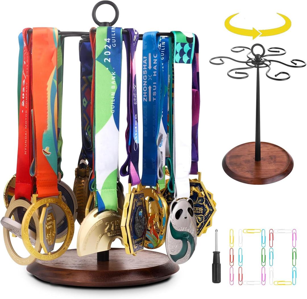 Medal Hanger Display Race Medal Holder 360 Degree Rotating Medal Desk Stand Honor Display Rack Ideal for Sports Marathon Football Soccer Track and Field Running Basketball Swimming 36+ Medals