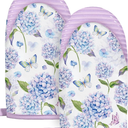 Slohif Butterfly Mini Oven Mitts Set Purple Flower Extended Short Heat Resistant Kitchen Gloves for Women, 100% Cotton Oven Mitts with Silicone Grips, Non-Slip and Thick Durable for Cooking & Baking 