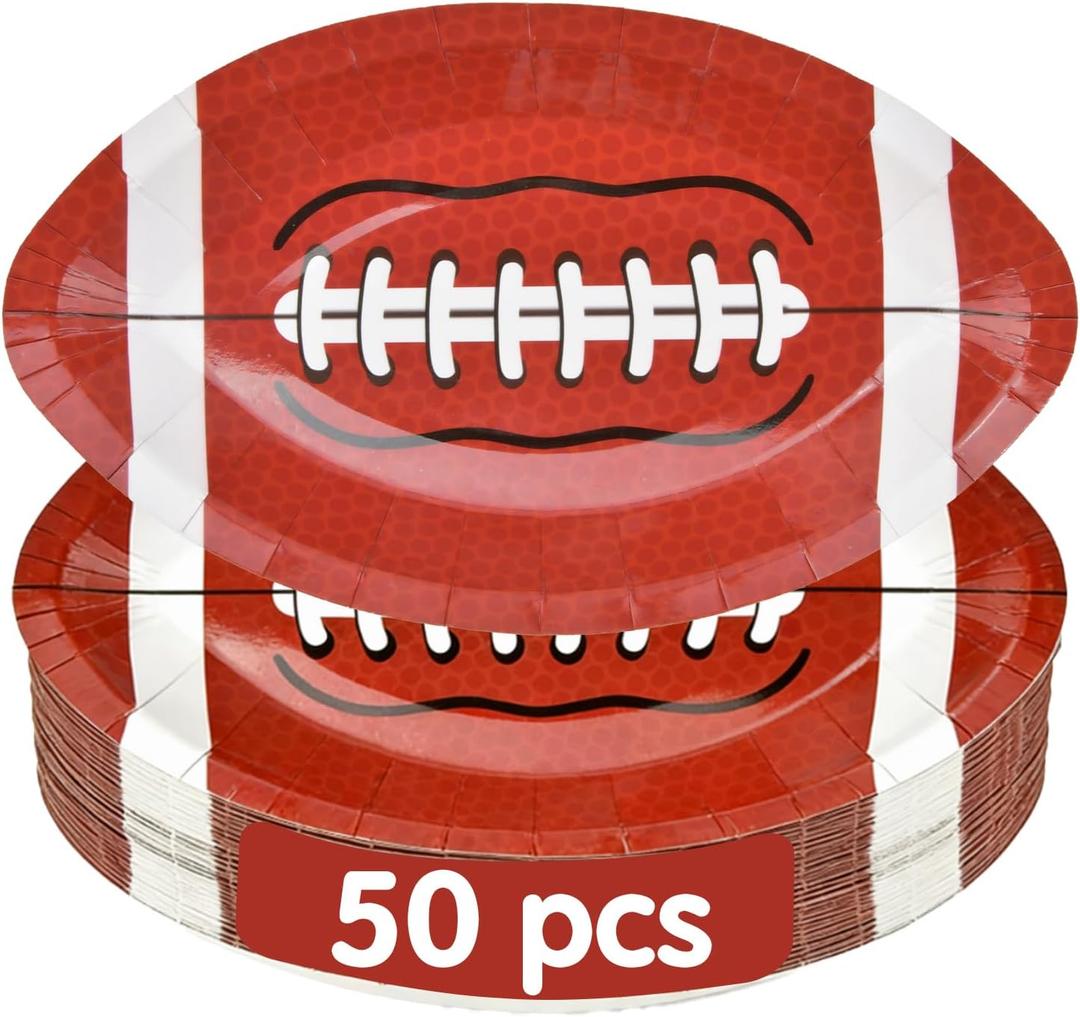 50 Pcs Football Oval Plates for Football Party Supplies, Disposable Dessert Paper Plates, Super bowl Party Decorations, Sports Game Tailgate Party Decor