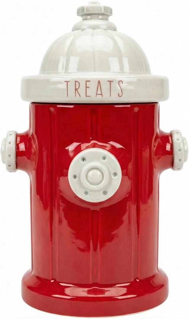 Blue Sky Ceramic Fire Hydrant Treat Jar, Red