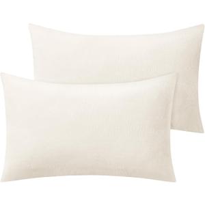 BEDELITE Flannel Pillowcases Standard Set of 2, Super Soft Fleece Pillow Case Cover with Zipper for Bedroom, Sofa, Couch,Luxury Cozy Fuzzy Velvet Pillow Shams for All Seasons(20x26 Inches, Off White)