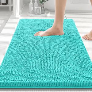 Smiry Luxury Chenille Bathroom Rugs 30x20, Extra Soft and Absorbent Shaggy Bath Mat, Machine Washable, Non-Slip Plush Carpet Runner for Tub, Shower, and Floor, Home Decor Accessories, Turquoise