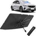 2025 Upgraded Car Windshield Sun Shade Umbrella, Foldable Car Umbrella Sunshade with UV Block Car Front Window, Ten Strand Convex Umbrella Frame Retractable Sunscreen for Most Cars/SUV (Black)