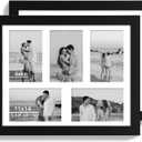 Hongkee 11x14 Picture Frame Set of 2, Black Wood Frame with Real Glass Collage Picture Frames, Display Pictures Five 4x6 With Mat or 11 x 14 Without Mat, Photo Frames Wall Gallery
