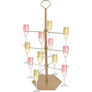 12 Drinks Cocktail Tree Stand, 3 Tier Metal Drinks Party Display Stand for Martini, Margarita Cups Tasting Wedding Bridal Shower Party,Gold
