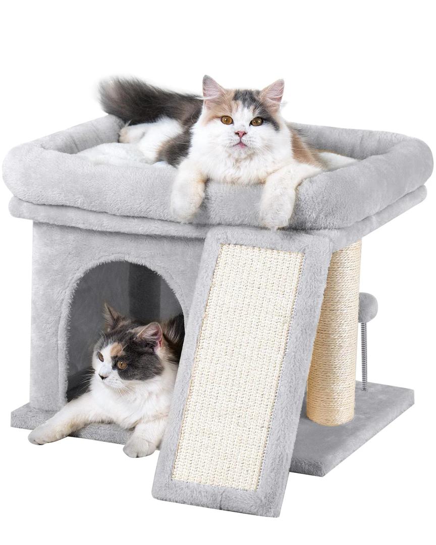 Aechonow Cat Tree Tower for Large Cat, Cat Bed House with Large Perch for Adult Cats, 20 * 16.5 Inch Big Platform for Indoor with Super Cozy Mat, Large Condo with Scratching Post, Light Gray