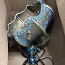 Victorian Style Table Lamp, Antique Flower Decorative Bedside Desk Lamp, Blue Fabric Night Light Elegant Bedside Nightstand Lamps for Bedroom Living Room