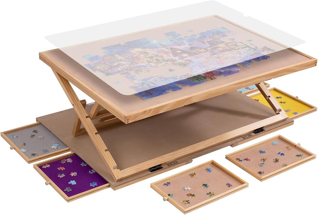 Lavievert 1500 Piece Tilting Puzzle Board with 6 Drawers & Cover, Angle & Height Adjustable Jigsaw Puzzle Plateau with 2 Stands/Easels, Portable Wooden Table with Non-Slip Tabletop for Adults