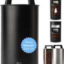 KIVY Vacuum Coffee Canister - Push Lid Preserves Coffee Aroma & Oil - Stainless Steel Airtight Coffee Canister - Container for Ground & Coffee Bean Storage - Coffee Storage Jar - Removes Excess Air, Medium, Black 