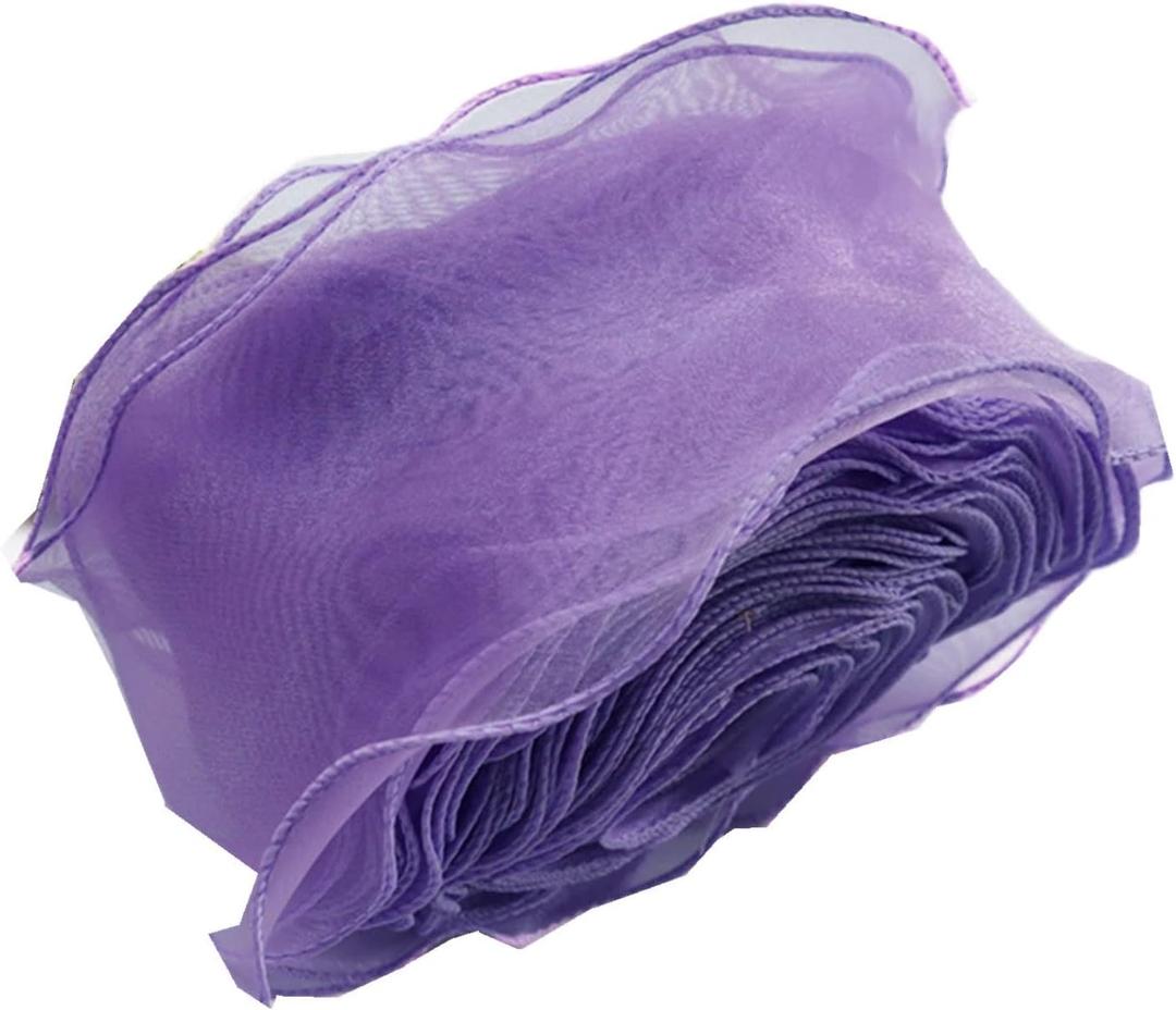 5 Yards 80mm Wave Silk Gauze Organza Ribbon Bow Material for Hair Ornament Gift Wrapping Decoration Lace Ribbons (Color : Purple, Size : 80mm)
