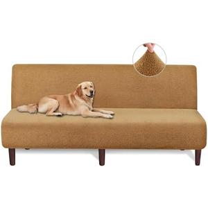 Armless Futon Cover Teddy Wool Futon Slipcover Soft Stretch Couch Covers with No Arm Sofa Bed Cover Thick Warm faux fur Sofa Covers for Winter Teddy Fleece Couch Slipcovers for Living Room (Coffee)