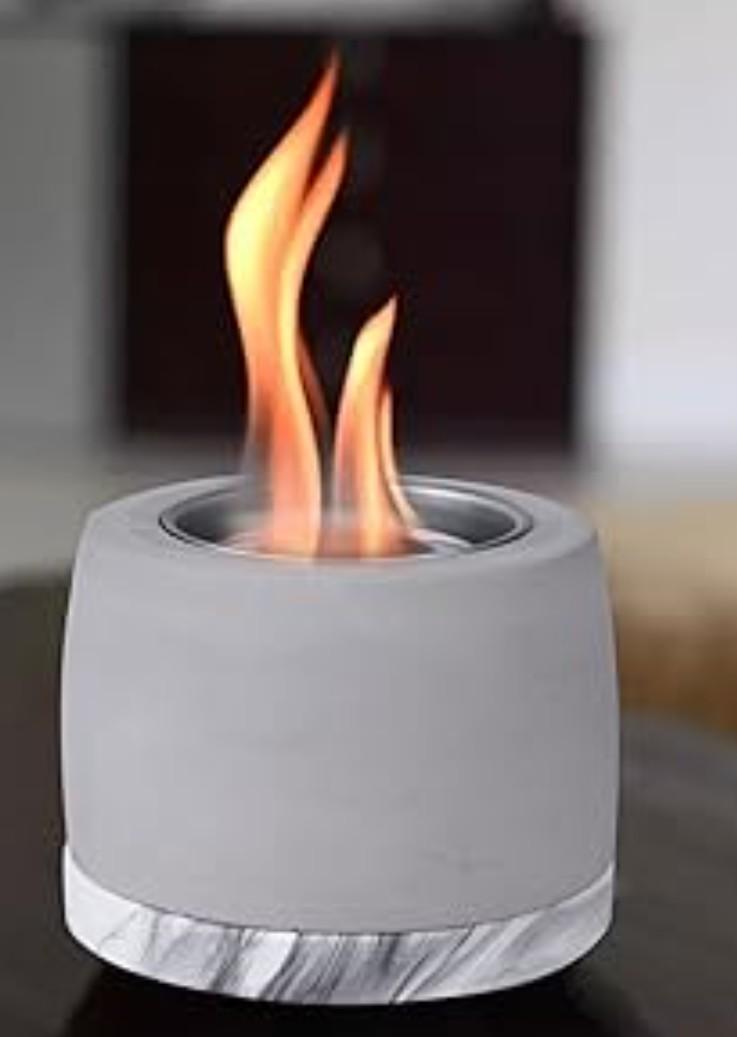 STAVOZE 
Tabletop Fire Pit Bowl with Smores Sticks, Concrete Mini Fireplace Indoor Outdoor Decor, Portable Rubbing Alcohol Burner, Long Time Burning Smokeless Odorless Smores Maker for Patio Balcony