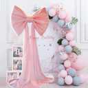 Large Pink Bow Birthday Decorations, 32'' x 71'' Big Bow Themed Backdrop Room Wall Decor Wedding Engagement Bachelorette Baby Shower Bridal Christmas Tree Decoration (Large)