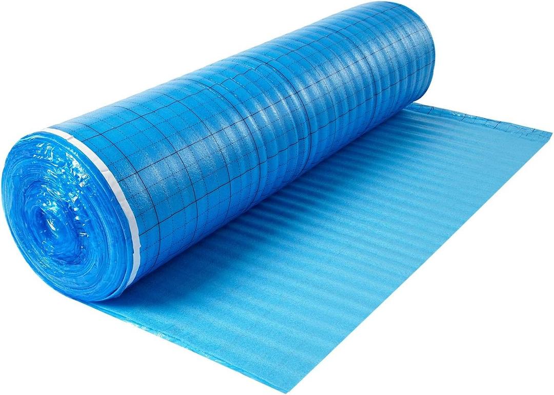 VEVOR Floor Underlayment 200 sq. ft/Roll, 3-in-1 3 mm Thick Flooring Padding with Tape & Vapor Barrier, Heavy Duty EPE Foam with Blue PE, Soundproofing and Noise Reduction,for Laminate Wood Floors