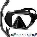 Snorkeling Gear, Dry Snorkel Set180 Panoramic Wide View,Anti-Fog Scuba Diving Mask, Professional Snorkeling Gear for Free Breathing, Swimming, Diving (Adults, Black)