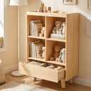 YOSHOOT 8 Cube Bookshelf with 2 Drawers - 42.5" Wood Cube Bookcase with Legs, Open Cubby Bookshelves for Bedroom, Living Room, Home Office, Nature